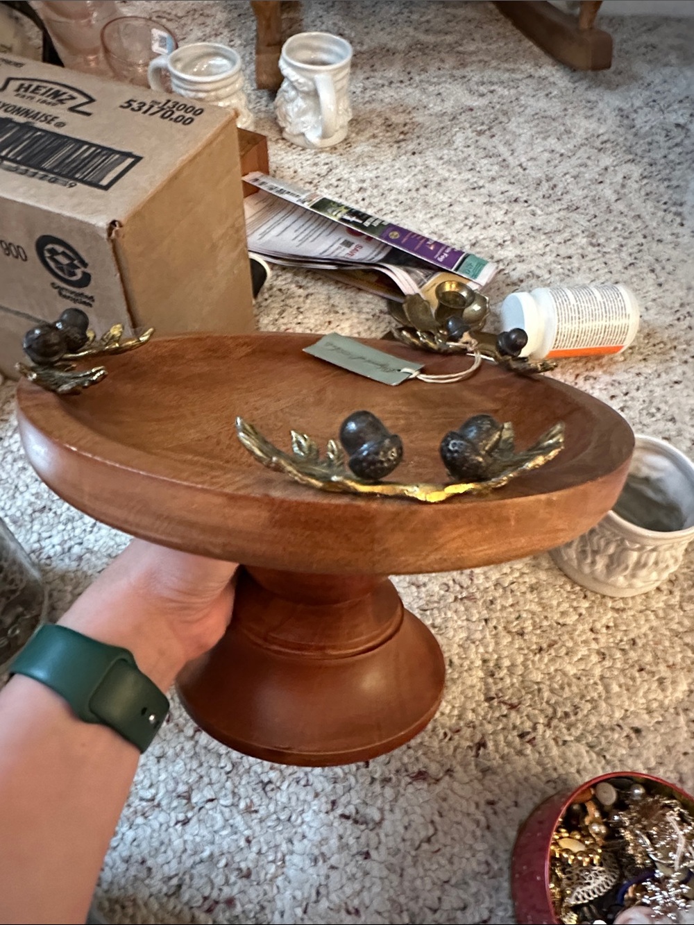 a vintage wood pedestal cake stand